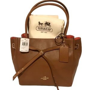 💐 COACH 35838 💐 SADDLE WATERMELON TURNLOCK TIE SMALL LEATHER SATCHEL MSRP $395